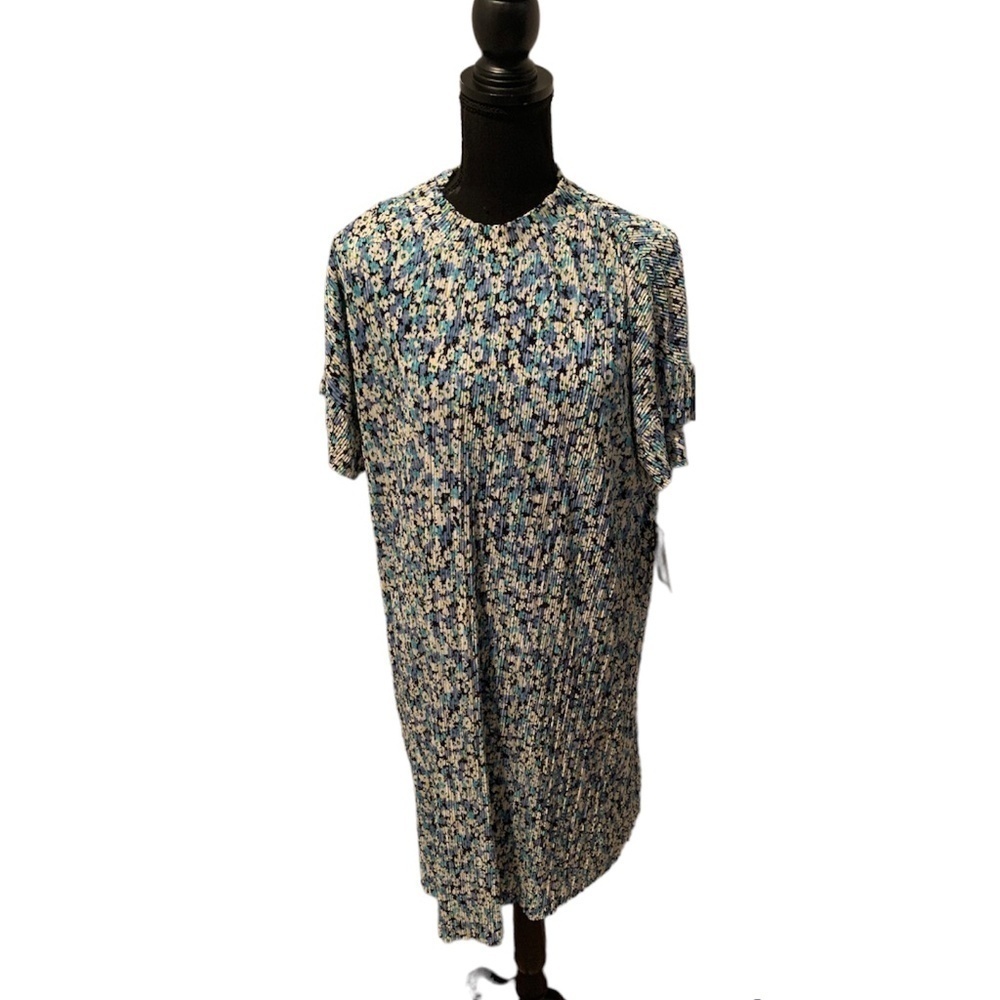 Collective Concepts Floral Mock Neck Mini Dress Large Blue Multi NWT